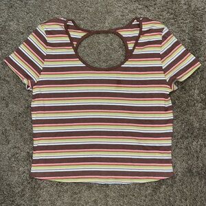 SO short sleeve open back striped crop top